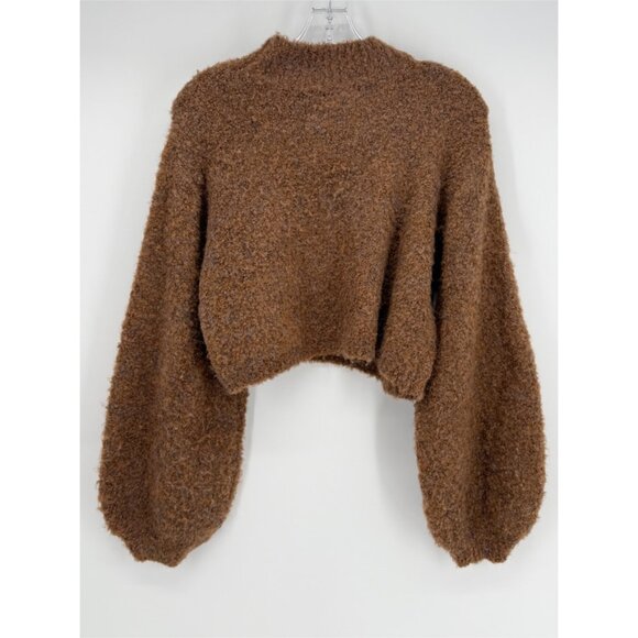 Glassons Brown Turtleneck Balloon Sleeve Cropped Sweater Pullover Top - Picture 2 of 8